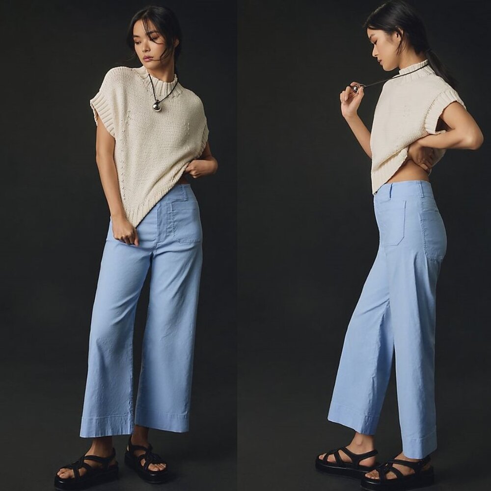 Anthropologie The Colette Cropped Wide-Leg Pants by Maeve 23 BLUE